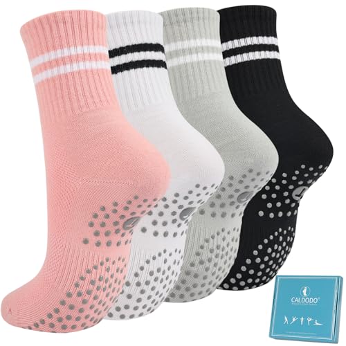 Caldodo Stoppersocken Damen 4Paar Yoga Socken 39-42, Geschenke für Frauen Antirutschsocken Erwachsene Rutschsocken mit Noppen Pilates Socken