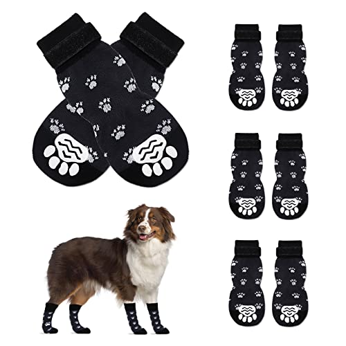 4 Paar Indoor Anti-Rutsch Socken für Hunde, Pfotenschutz Haftsocken für Drinnen, Hundesocken Anti Rutsch, Hundesocken für Hunde im Innenbereich im Freien (Schwarz-M)