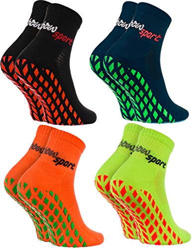 Rainbow Socks - Neo ABS Sport Socks - Damen Herren Neon Sneaker Sport Stopper Socken - 4 Paar - Schwarz Blau Orange Grün - Größen 39-41*