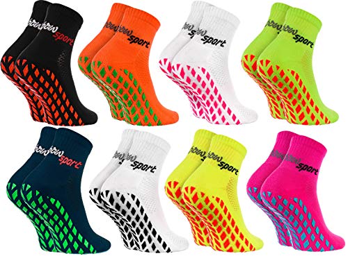 Rainbow Socks - Neo ABS Sport Socks - Damen Herren Neon Sneaker Sport Stopper Socken - 8 Paar - Mehrfarbig - Größen 42-43*
